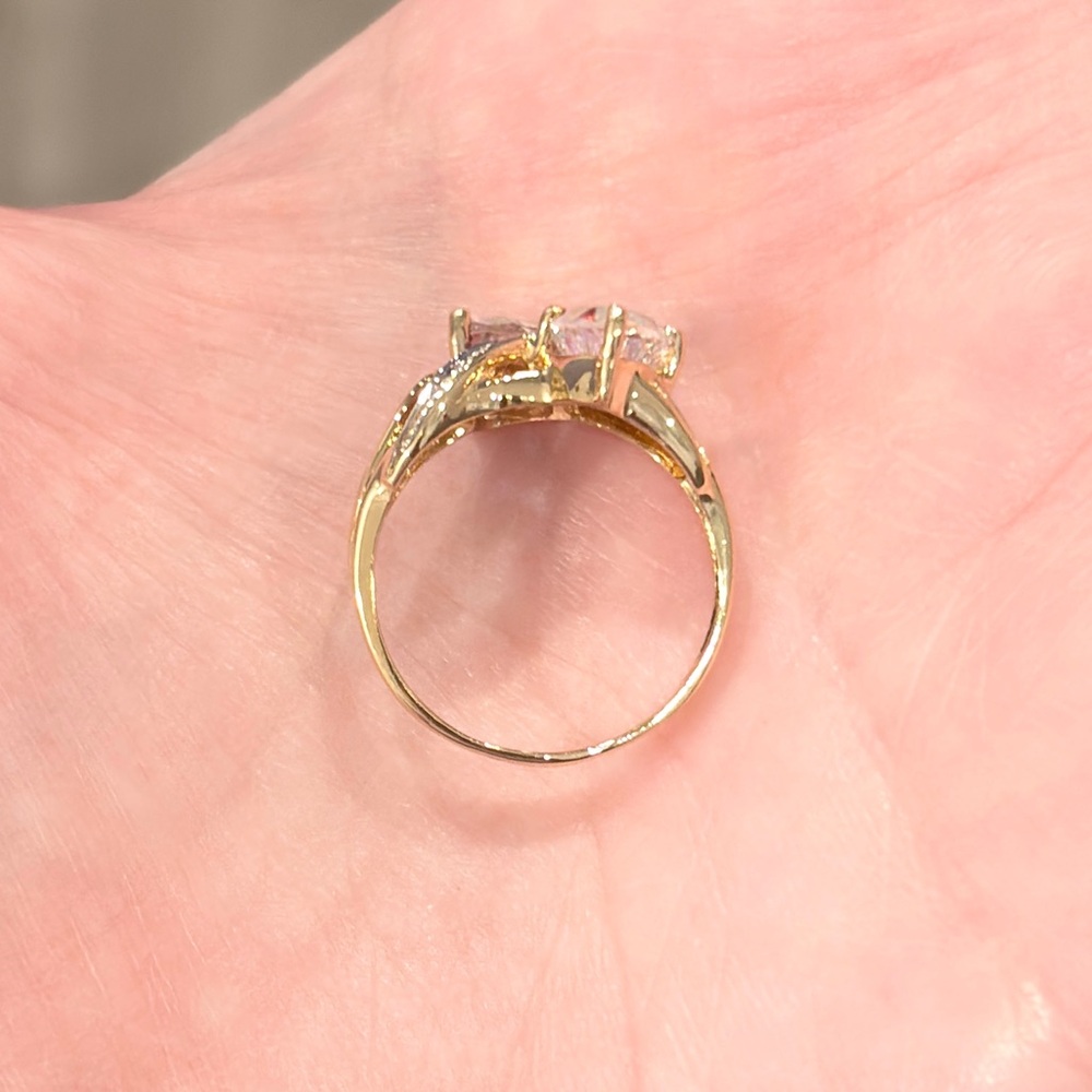 14K Titanium Quartz Diamond Ring Double Trillion Cut Aurora Iridescent 6.25 - Picture 12 of 15